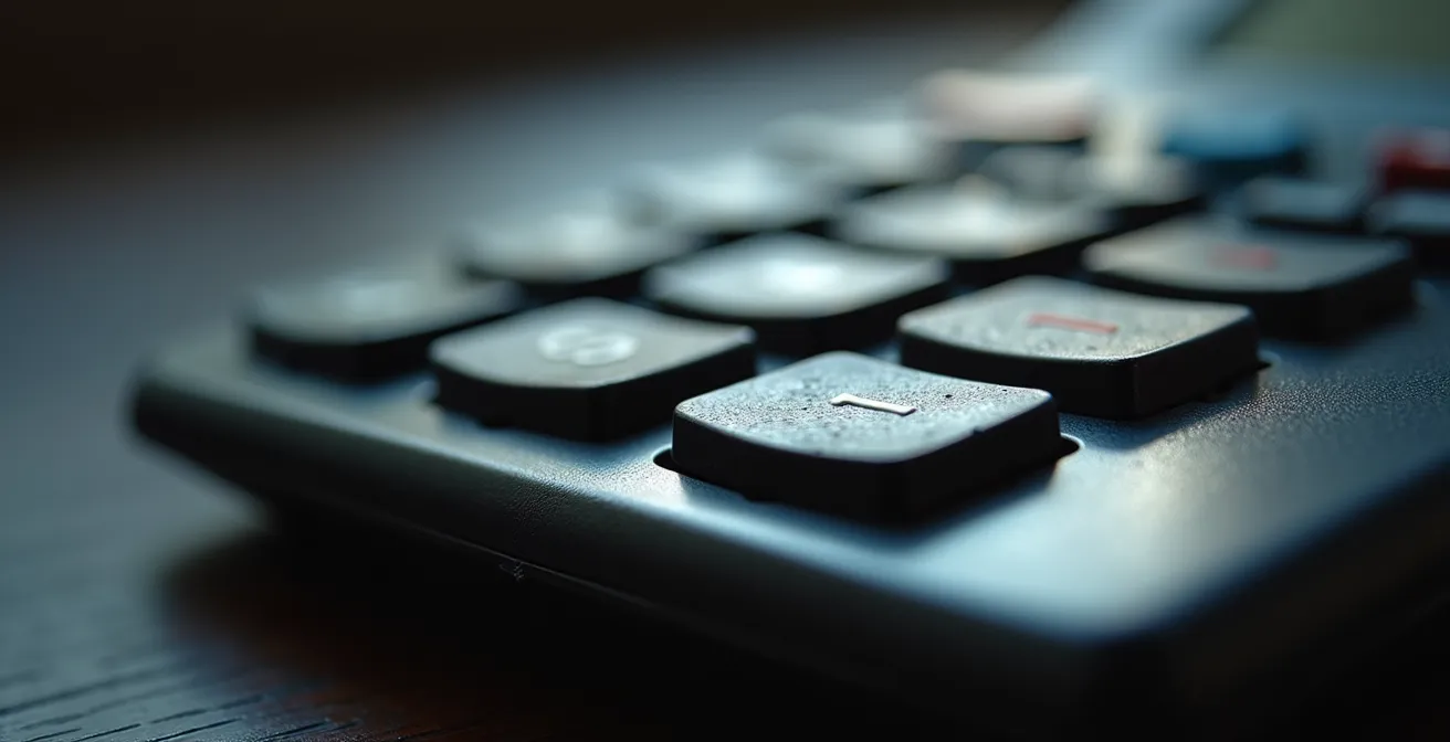 Vue macro d'une calculatrice professionnelle avec reflets métalliques